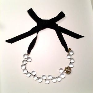 J. Crew Clear Glass Ball & Rhinestone Necklace Tie Ribbon